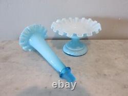 Vintage Fenton Epergne Turquoise Blue Ruffled Cased Glass 1 Horn