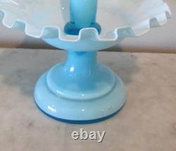 Vintage Fenton Epergne Turquoise Blue Ruffled Cased Glass 1 Horn