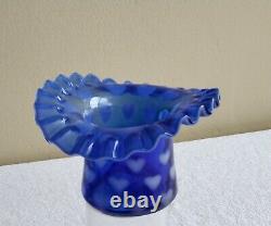 Vintage Fenton Glass Heart Optic Blue Opalescent Hat Vase