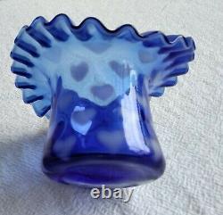 Vintage Fenton Glass Heart Optic Blue Opalescent Hat Vase