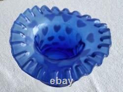 Vintage Fenton Glass Heart Optic Blue Opalescent Hat Vase