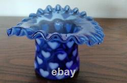 Vintage Fenton Glass Heart Optic Blue Opalescent Hat Vase