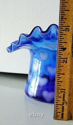 Vintage Fenton Glass Heart Optic Blue Opalescent Hat Vase