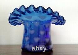 Vintage Fenton Glass Heart Optic Blue Opalescent Hat Vase