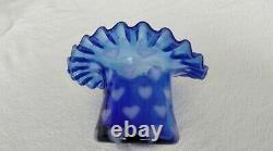 Vintage Fenton Glass Heart Optic Blue Opalescent Hat Vase