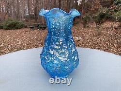 Vintage Fenton Ice Blue Carnival Glass Poppy Show Vase