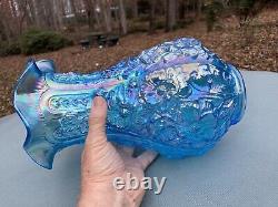 Vintage Fenton Ice Blue Carnival Glass Poppy Show Vase