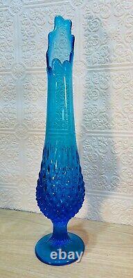 Vintage Fenton MCM 1960's Hobnail Colonial Electric Blue Swung Vase MINT