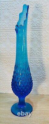 Vintage Fenton MCM 1960's Hobnail Colonial Electric Blue Swung Vase MINT