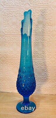 Vintage Fenton MCM 1960's Hobnail Colonial Electric Blue Swung Vase MINT