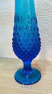 Vintage Fenton MCM 1960's Hobnail Colonial Electric Blue Swung Vase MINT