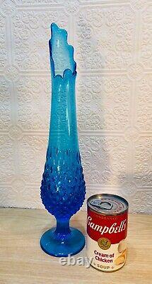 Vintage Fenton MCM 1960's Hobnail Colonial Electric Blue Swung Vase MINT