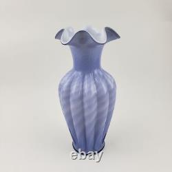 Vintage Fenton Periwinkle Purple Blue Spiral Optic Overlay Large 11 Glass Vase
