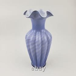 Vintage Fenton Periwinkle Purple Blue Spiral Optic Overlay Large 11 Glass Vase