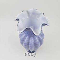 Vintage Fenton Periwinkle Purple Blue Spiral Optic Overlay Large 11 Glass Vase