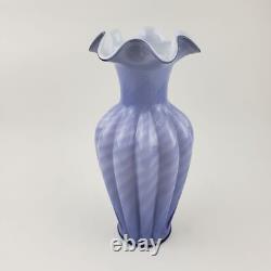 Vintage Fenton Periwinkle Purple Blue Spiral Optic Overlay Large 11 Glass Vase