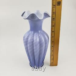 Vintage Fenton Periwinkle Purple Blue Spiral Optic Overlay Large 11 Glass Vase
