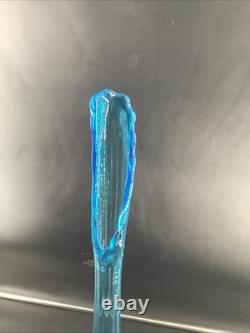 Vintage Fenton Sapphire Blue Thumbprint Swung Vase 19.5 MCM Art Glass Tall