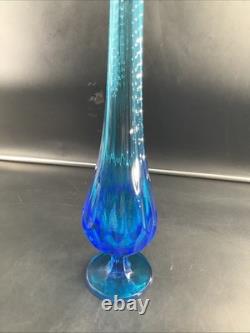 Vintage Fenton Sapphire Blue Thumbprint Swung Vase 19.5 MCM Art Glass Tall