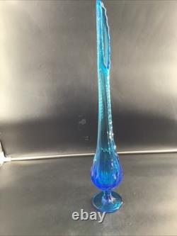 Vintage Fenton Sapphire Blue Thumbprint Swung Vase 19.5 MCM Art Glass Tall