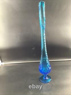 Vintage Fenton Sapphire Blue Thumbprint Swung Vase 19.5 MCM Art Glass Tall