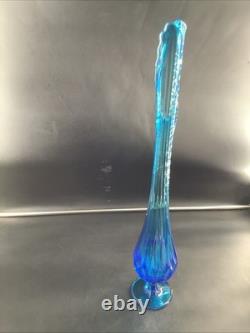 Vintage Fenton Sapphire Blue Thumbprint Swung Vase 19.5 MCM Art Glass Tall