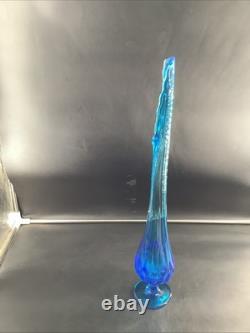 Vintage Fenton Sapphire Blue Thumbprint Swung Vase 19.5 MCM Art Glass Tall