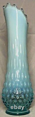 Vintage Fenton Teal Turquoise Blue Opalescent Glass Hobnail Medium Swung Vase
