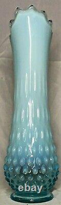 Vintage Fenton Teal Turquoise Blue Opalescent Glass Hobnail Medium Swung Vase