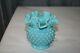 Vintage Fenton Turquoise Milk Glass Hobnail Ball Vase Ruffled 4 1/2 Exc. Cond