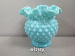 Vintage Fenton Turquoise Milk Glass Hobnail Ball Vase Ruffled 4 1/2 Rare Htf