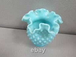 Vintage Fenton Turquoise Milk Glass Hobnail Ball Vase Ruffled 4 1/2 Rare Htf