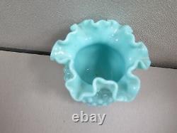 Vintage Fenton Turquoise Milk Glass Hobnail Ball Vase Ruffled 4 1/2 Rare Htf