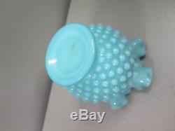 Vintage Fenton Turquoise Milk Glass Hobnail Ball Vase Ruffled 4 1/2 Rare Htf