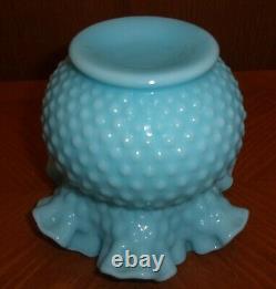 Vintage Fenton Turquoise Milk Glass Hobnail Ball Vase Ruffled Robin Egg Blue