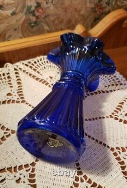 Vintage Fenton Wheat Vase 7 1/2 H -cobalt Blue Royale-ruffle Top 1983-84