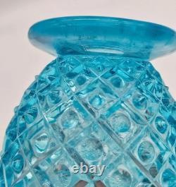 Vintage Fenton aqua Blue glass Hobnail Ruffle edge Opalescent Footed Vase fanned
