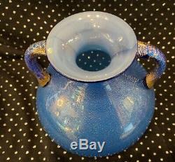 Vintage Fine Blue Gold Dust Venetian Murano Glass Vase