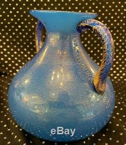 Vintage Fine Blue Gold Dust Venetian Murano Glass Vase