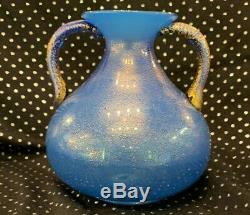 Vintage Fine Blue Gold Dust Venetian Murano Glass Vase