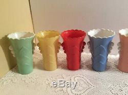 Vintage Fire King Art Deco Vases (8) All Different Colors Jadeite, Blue Yellow, O
