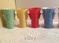 Vintage Fire King Art Deco Vases (8) All Different Colors Jadeite, Blue Yellow, O