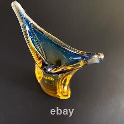 Vintage Flavio Poli Sommerso Murano Italian Art Glass Vase Blue Yellow 9