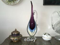 Vintage Footed Murano Uranium Blue Amethyst Sommerso Glass Jug Pitcher Vasevgc