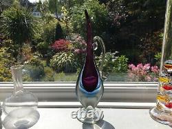 Vintage Footed Murano Uranium Blue Amethyst Sommerso Glass Jug Pitcher Vasevgc