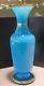 Vintage French Blue Oplaine Glass Vase 14 Tall