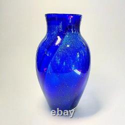 Vintage Garcia Art Glass 2000 Blue Sparkling Swirl Handblown Glass Vase