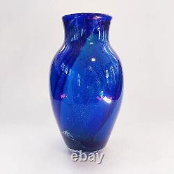 Vintage Garcia Art Glass 2000 Blue Sparkling Swirl Handblown Glass Vase