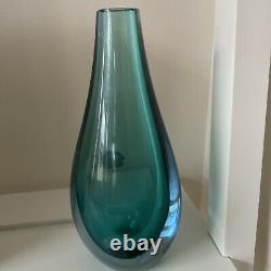 Vintage Glass Murano Sommerso Bud Vase with Sticker Blue Green 6.5 Stunning