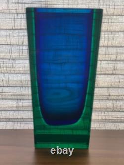 Vintage Hadeland Severin Brorby 7018 S. B. Glass Vase Blue Green 7 Mid Century